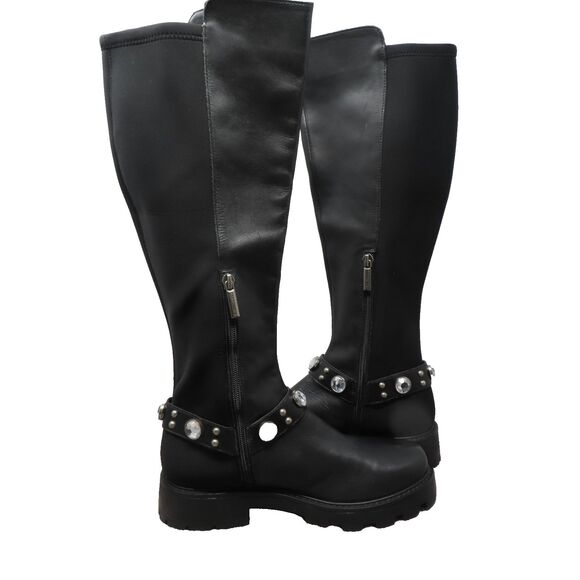 Karl Lagerfeld Paris Milla Embellished Rhinestone 8.5M Leather Tall Riding Boots - Picture 2 of 16